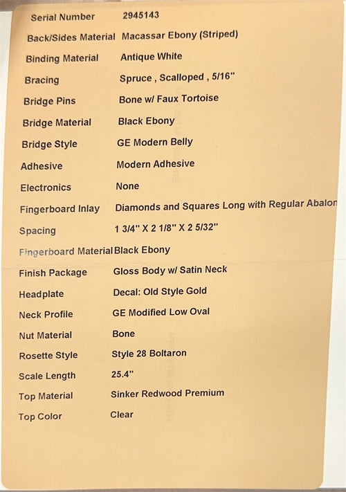 Martin Custom Shop HD-28 Style Sinker Redwood/Macassar Ebony (Empire Music Spec) #45143