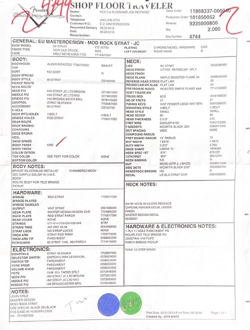 Used Fender Custom Shop John Cruz EU Masterdesign Mod Rock Strat (2019) - Bright Silver/Blue Metallic #23280 with Original Hard Case