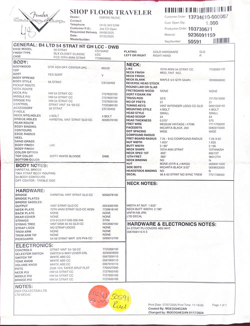 Fender Custom Shop Limited Edition 1954 Hardtail Stratocaster Deluxe Closet Classic - Dirty White Blonde #0657