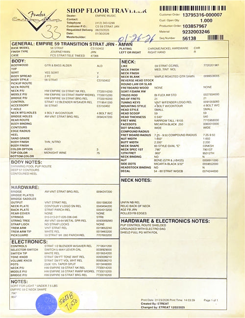 Fender Custom Shop Empire 59 Transition Stratocaster Journeyman Relic - Aged Midnight Wine #19535