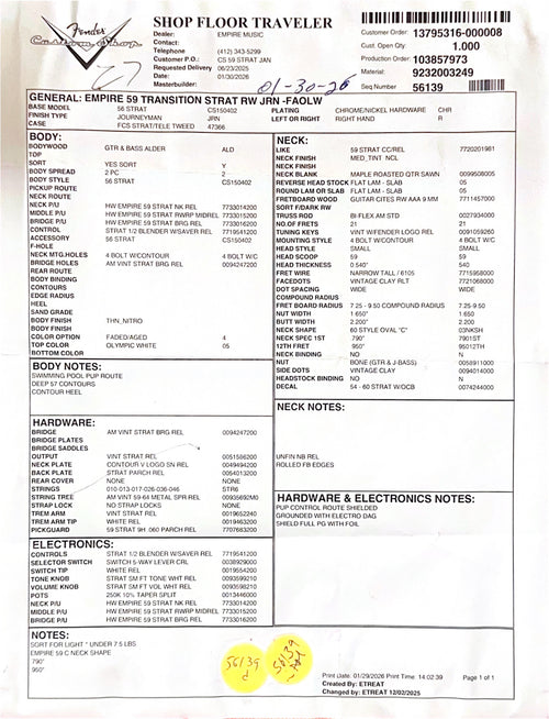 Fender Custom Shop Empire 59 Transition Stratocaster Journeyman Relic - Faded Aged Olympic White #19361