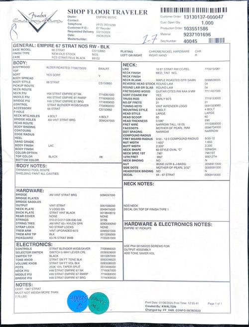 Fender Custom Shop Empire 67 Stratocaster NOS - Black #82065