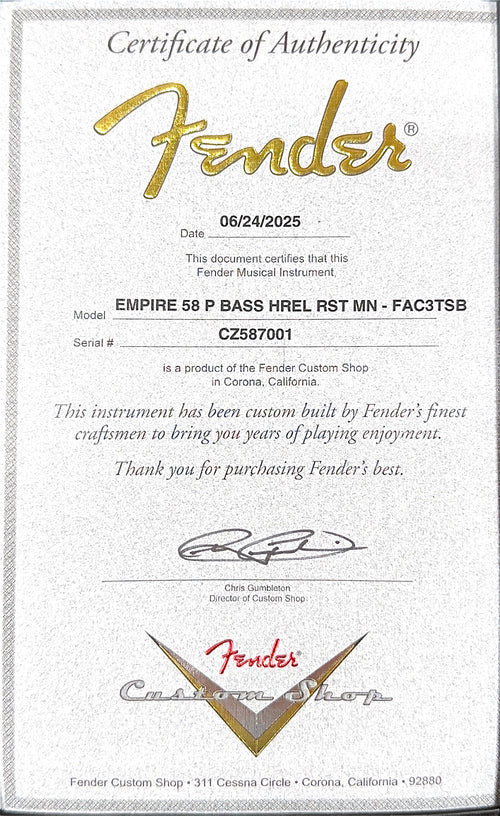 Fender Custom Shop Empire 58 Precision Bass Heavy Relic - Faded Aged Chocolate 3-Color Sunburst #87001