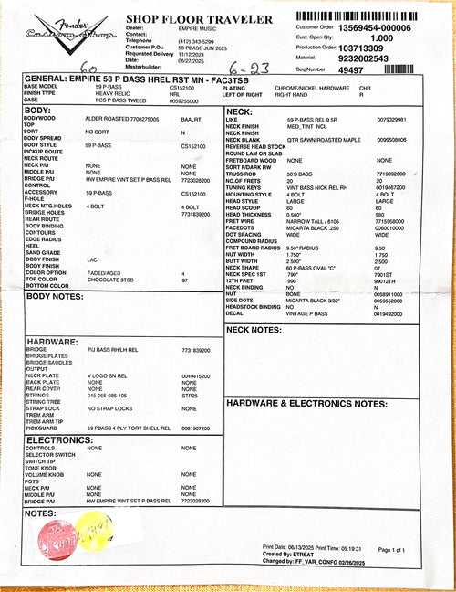 Fender Custom Shop Empire 58 Precision Bass Heavy Relic - Faded Aged Chocolate 3-Color Sunburst #87001