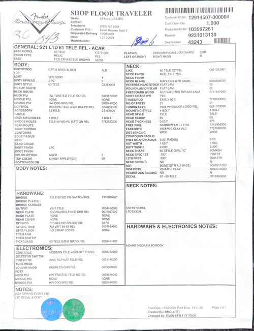 Fender Custom Shop Limited Edition '61 Telecaster Relic - Aged Candy Apple Red #83347