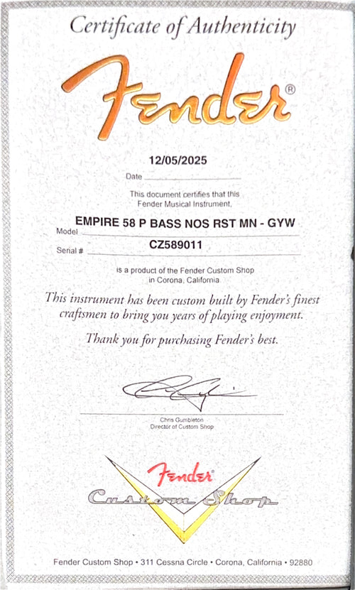 Fender Custom Shop Empire 58 Precision Bass NOS - Graffiti Yellow #89011