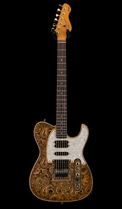 Used Dean Zelinsky Guitars Dellatera Engraved Paisley - Honey Gold #40777 with Original Hard Case