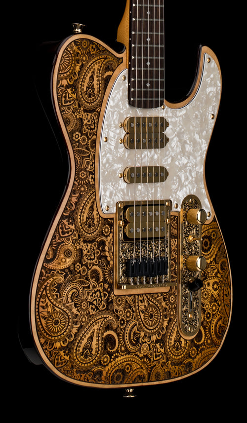Used Dean Zelinsky Guitars Dellatera Engraved Paisley - Honey Gold #40777 with Original Hard Case