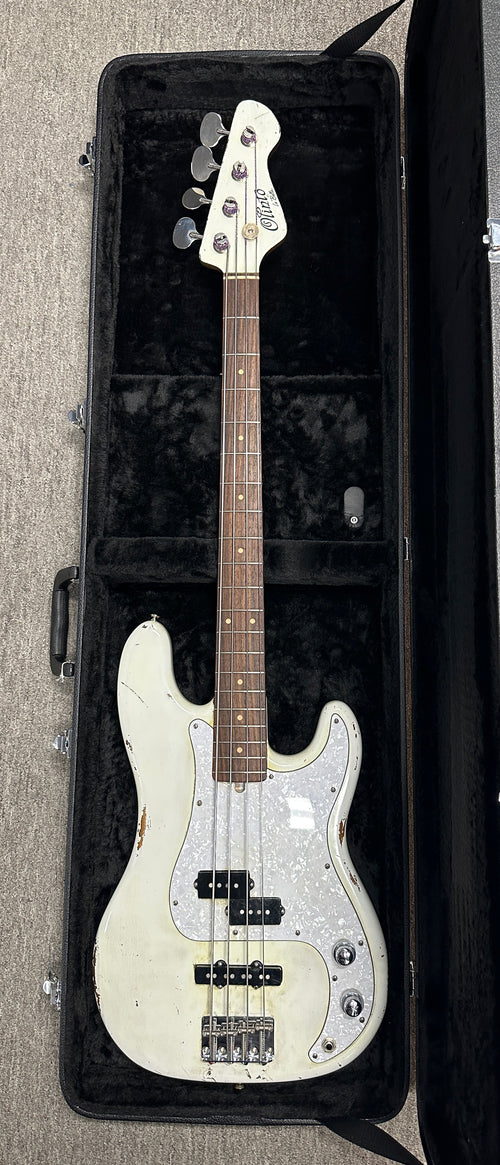 Used Olinto by La Bella PJ Bass Relic - White #1774 with Hard Case