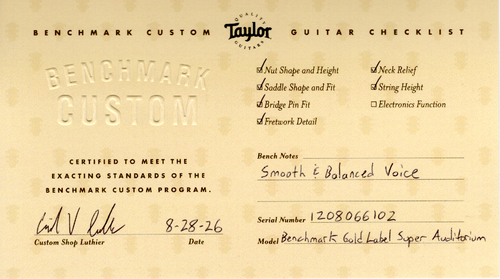 Taylor Benchmark Custom Gold Label Super Auditorium Sitka Spruce and Big Leaf Maple #66102