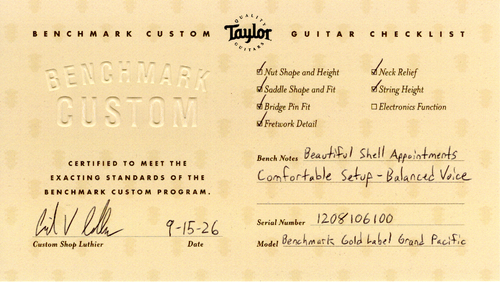 Taylor Benchmark Custom Gold Label Grand Pacific Adirondack Spruce and Honduran Rosewood #06100