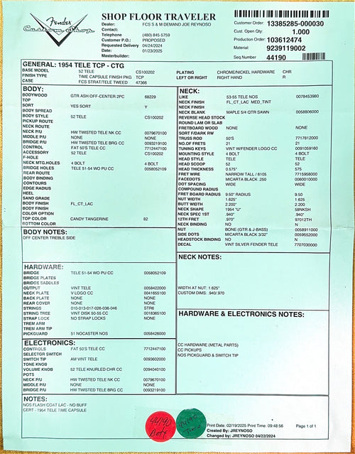 Fender Custom Shop 1954 Telecaster Time Capsule Package - Candy Tangerine #42742