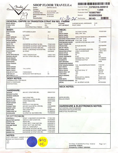 Fender Custom Shop Empire 59 Transition Stratocaster Relic - Faded Aged Burgundy Mist Metallic #19327