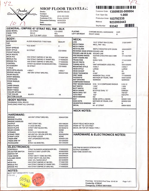 Fender Custom Shop Empire 67 Stratocaster Relic - Black #87699