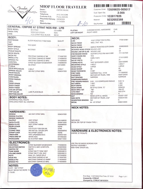 Fender Custom Shop Empire 67 Stratocaster NOS - Lake Placid Blue #87665