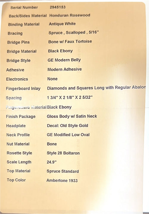 Martin Custom Shop 000-28 Style Honduran Rosewood - 1933 Ambertone (Empire Music Spec) #45153