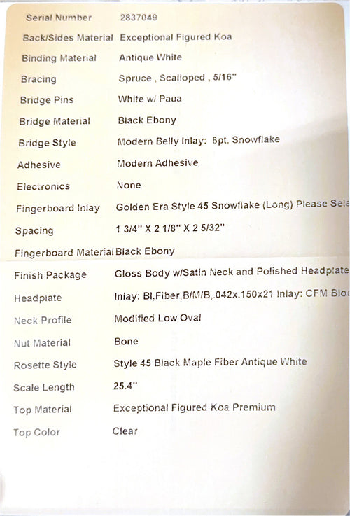 Martin Custom Shop D-41 Style Exceptional Figured Koa Toasted Burst (Empire Music Spec) #37049