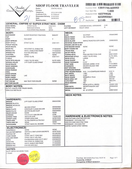 Fender Custom Shop Empire 67 Super Stratocaster HSS NOS - Oxblood Metallic #17455