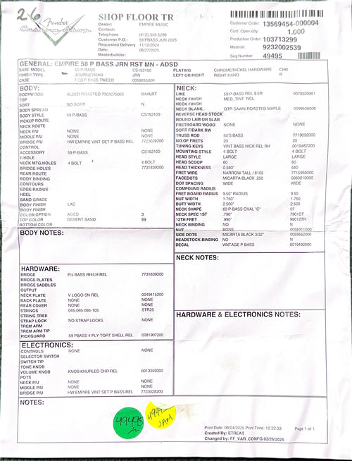 Fender Custom Shop Empire 58 Precision Bass Journeyman Relic - Aged Desert Sand #86937