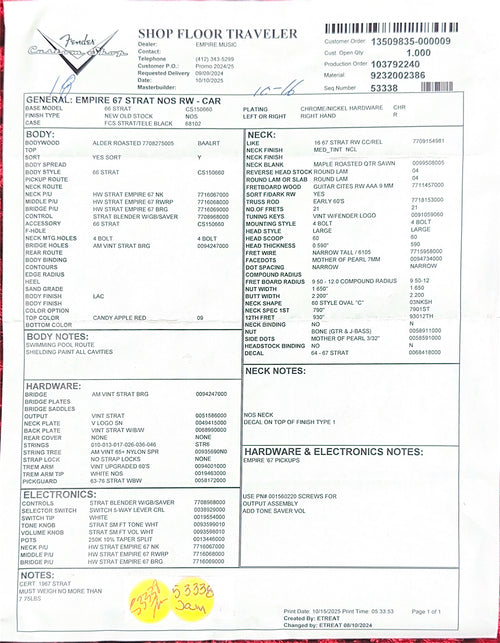 Fender Custom Shop Empire 67 Stratocaster NOS - Candy Apple Red #88016