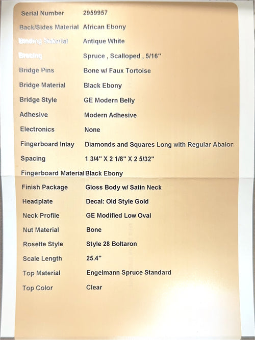 Martin Custom Shop HD-28 Style Engelmann Spruce/African Ebony (Empire Music Spec) #59957