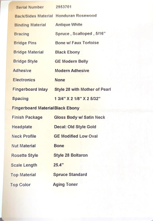 Martin Custom Shop D-28 Style Honduran Rosewood - Natural #53701 (Empire Music Spec)