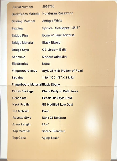 Martin Custom Shop D-28 Style Honduran Rosewood - Natural #53700 (Empire Music Spec)