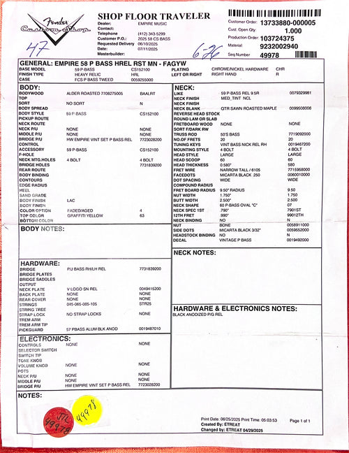 Fender Custom Shop Empire 58 Precision Bass Heavy Relic - Faded Aged Graffiti Yellow #86953
