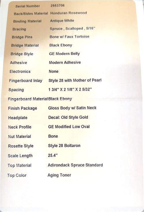 Martin Custom Shop D-28 Style Adirondack Spruce/Honduran Rosewood - Natural #53706 (Empire Music Spec)