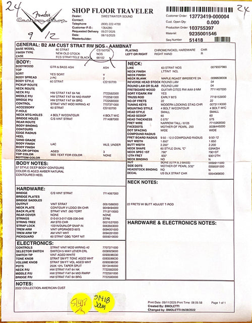 Fender Custom Shop American Custom Stratocaster NOS - Aged Amber Natural #18701