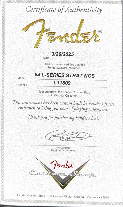 Fender Custom Shop Limited Edition 1964 L-Series Stratocaster NOS - Olympic White #11809