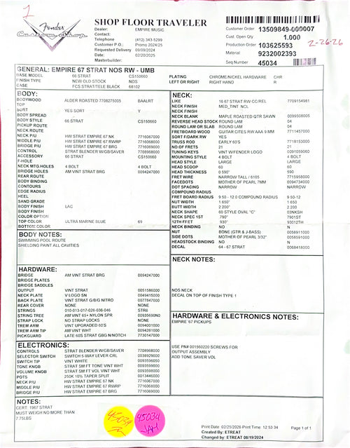 Fender Custom Shop Empire 67 Stratocaster NOS - Ultra Marine Blue #90356