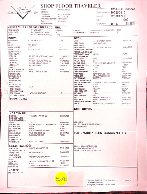 Used Fender Custom Shop Limited Edition '51 Telecaster DLX Closet Classic (2021) - Nocaster Blonde #12082 with Original Hard Case