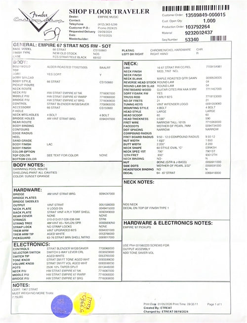Fender Custom Shop Empire 67 Stratocaster NOS - Sunset Orange #87622