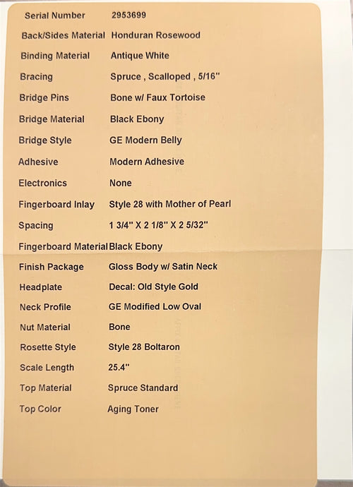 Martin Custom Shop D-28 Style Honduran Rosewood - Natural #53699 (Empire Music Spec)