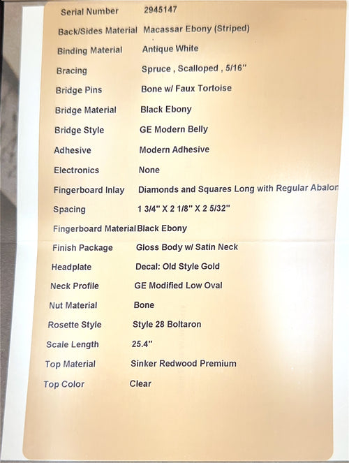 Martin Custom Shop HD-28 Style Sinker Redwood/Macassar Ebony (Empire Music Exclusive) #45147