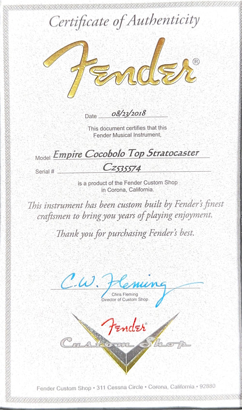 Used Fender Custom Shop Artisan Cocobolo Top Stratocaster (2018) #35574 with Original Hard Case