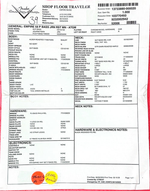 Fender Custom Shop Empire 58 Precision Bass Journeyman Relic - Aged Teal Green Metallic #88222