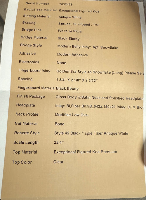 Martin Custom Shop OM-41 Style Exceptional Figured Koa Toasted Burst (Empire Music Spec) #32429