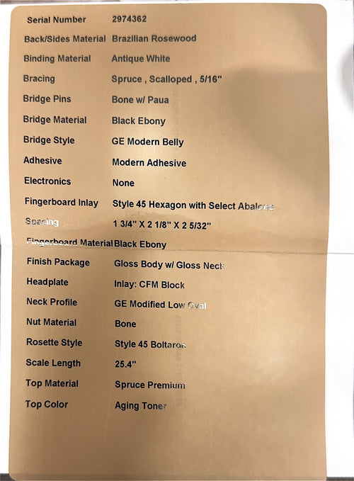 Martin Custom Shop D-45 Style Brazilian Rosewood #74362 (Empire Music Spec)