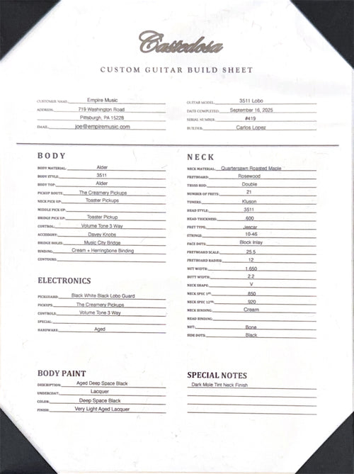 Castedosa Guitars 3511 Lobo - Aged Deep Space Black #419