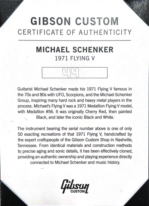 Used Gibson Custom Shop Michael Schenker 1971 Flying V Collector's Edition - Black/White #MSFV44 with Original Hard Case