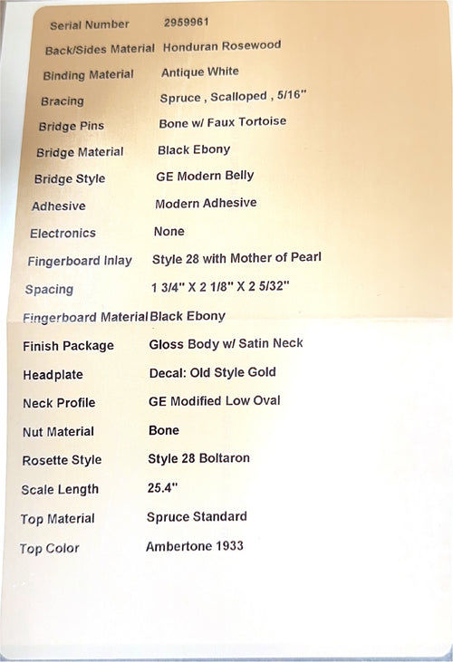 Martin Custom Shop D-28 Style Honduran Rosewood - 1933 Ambertone #59961 (Empire Music Spec)