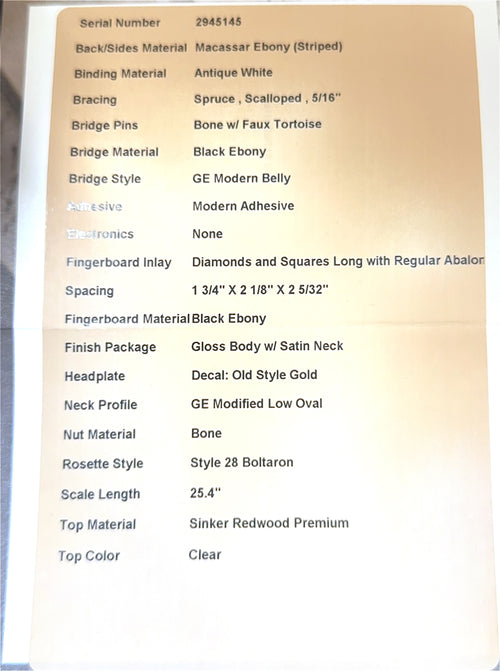 Martin Custom Shop HD-28 Style Sinker Redwood/Macassar Ebony (Empire Music Spec) #45145