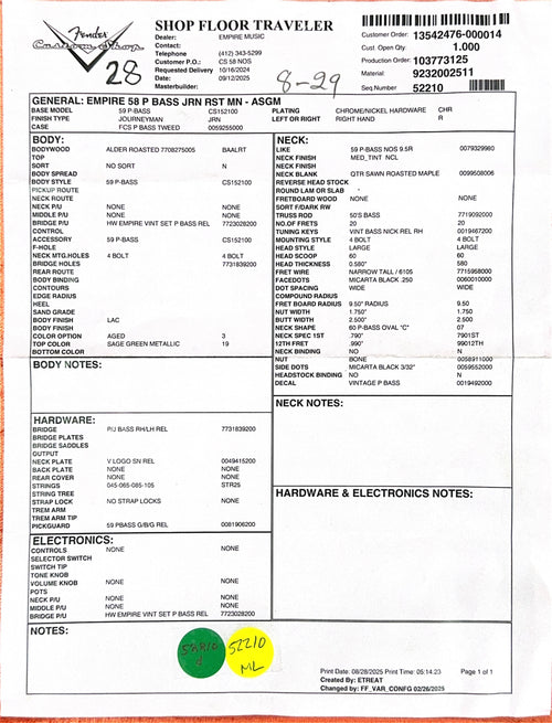 Fender Custom Shop Empire 58 Precision Bass Journeyman Relic - Aged Sage Green Metallic #88229
