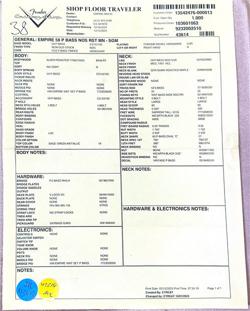 Fender Custom Shop Empire '58 Precision Bass NOS - Sage Green Metallic #84487