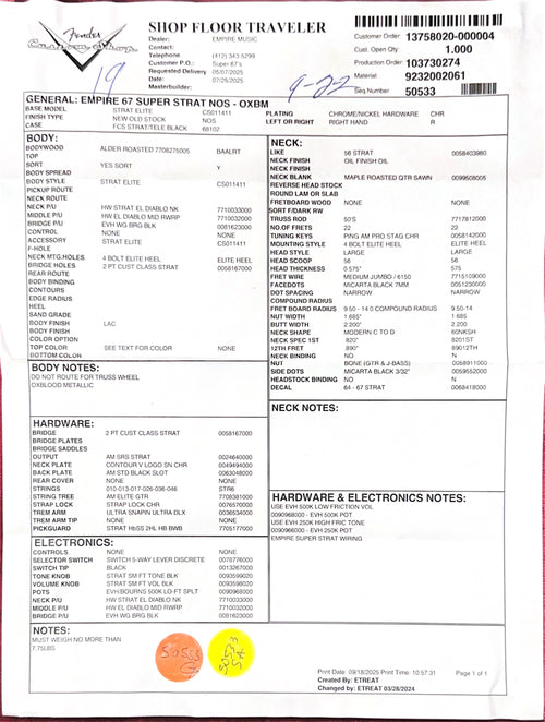 Fender Custom Shop Empire 67 Super Stratocaster HSS NOS - Oxblood Metallic #18705