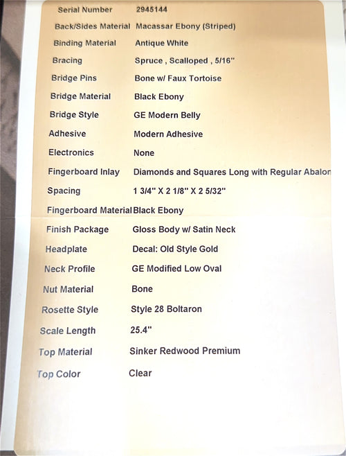 Martin Custom Shop HD-28 Style Sinker Redwood/Macassar Ebony (Empire Music Spec) #45144