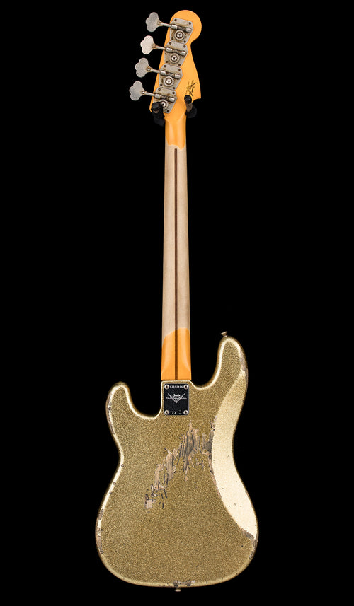 Used Fender Custom Shop Reverse Headstock 60's Precision Bass Heavy Relic (2021) - Gold Sparkle #52016 with Original Hard Case