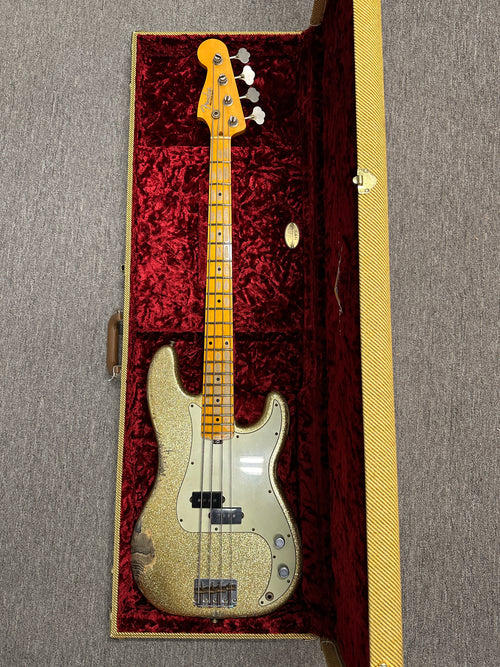 Used Fender Custom Shop Reverse Headstock 60's Precision Bass Heavy Relic (2021) - Gold Sparkle #52016 with Original Hard Case
